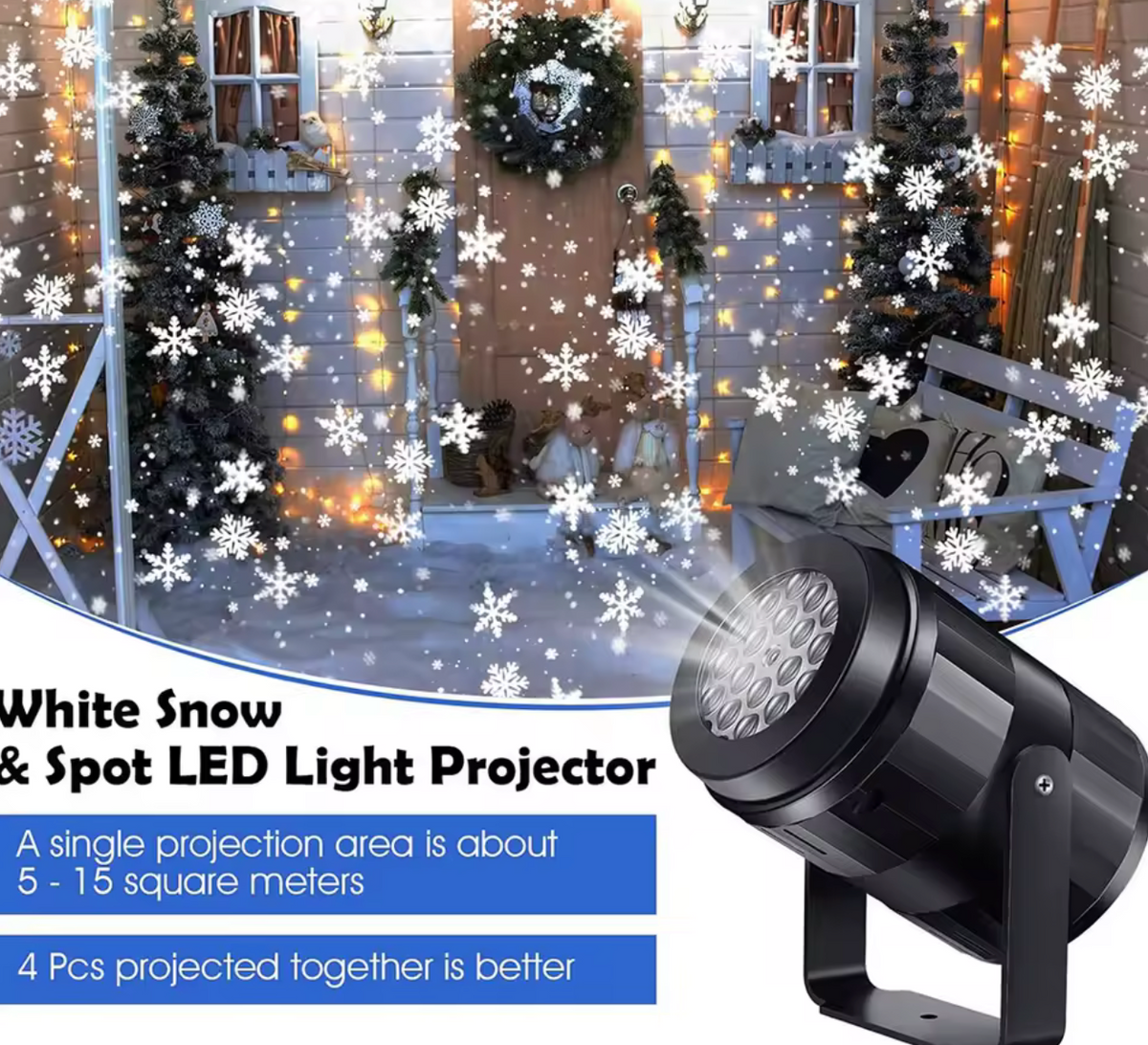 Projecteur flocons de neige LED - ambiance extérieure sapin de Noël