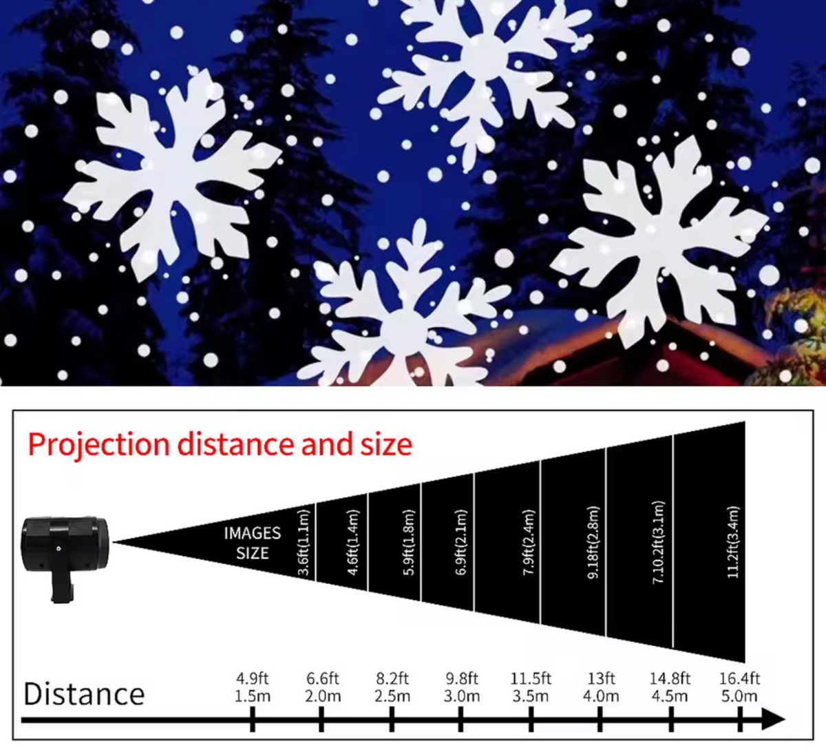 Projecteur flocons de neige LED - flocons géants nuit bleue