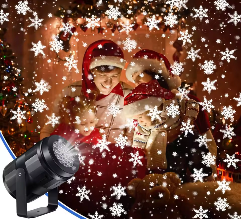 Projecteur flocons de neige LED - chalet enneigé