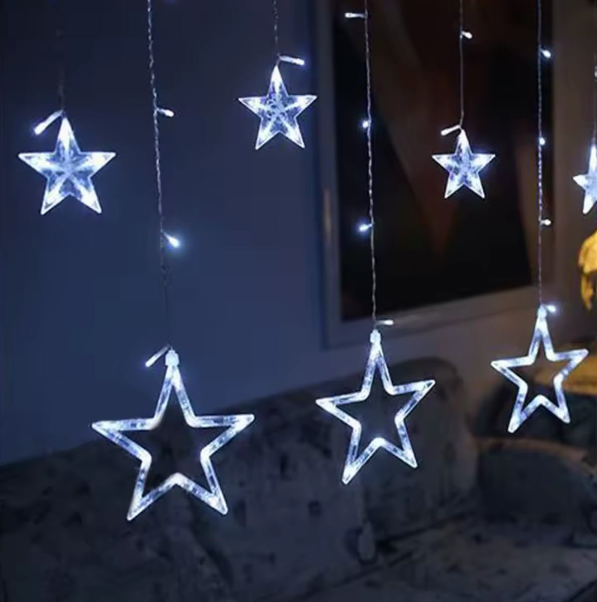 Guirlande rideau LED étoiles blanc froid fenêtre