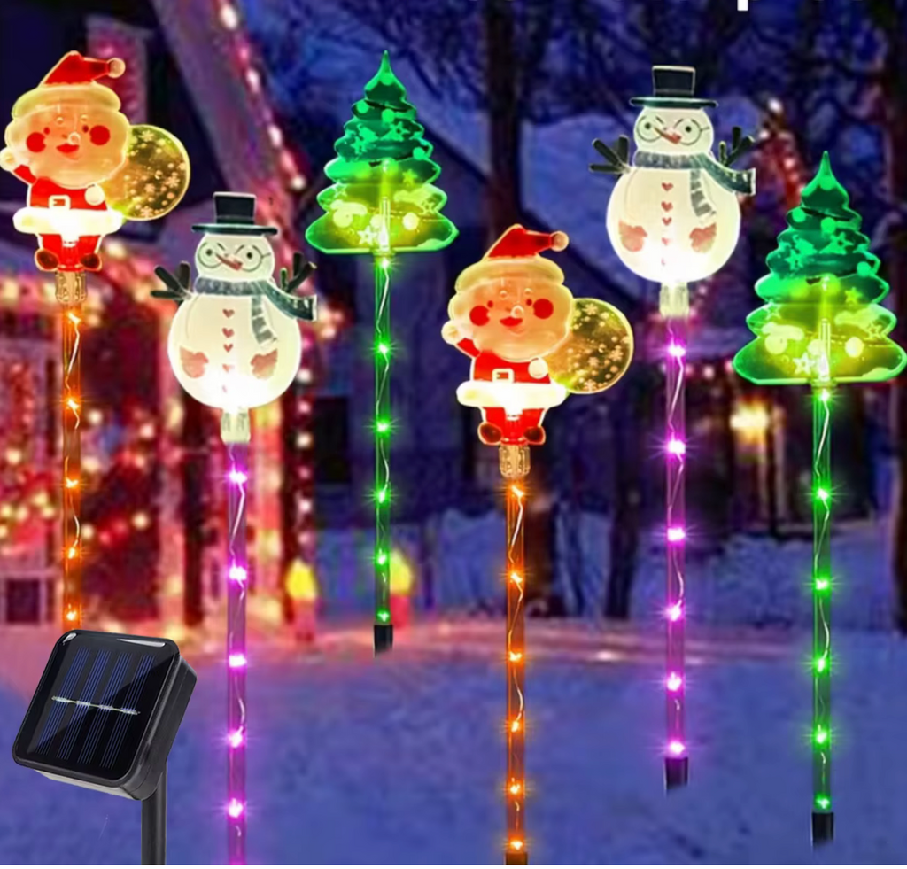 Set 6 piquets solaires Noel bonhomme neige Pere Noel sapin lumineux