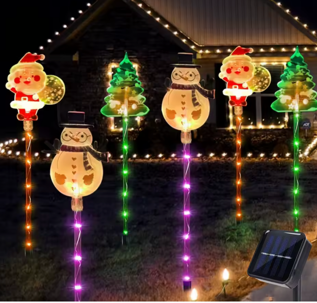 Decorations Noel solaires jardin facade maison nuit multicolore
