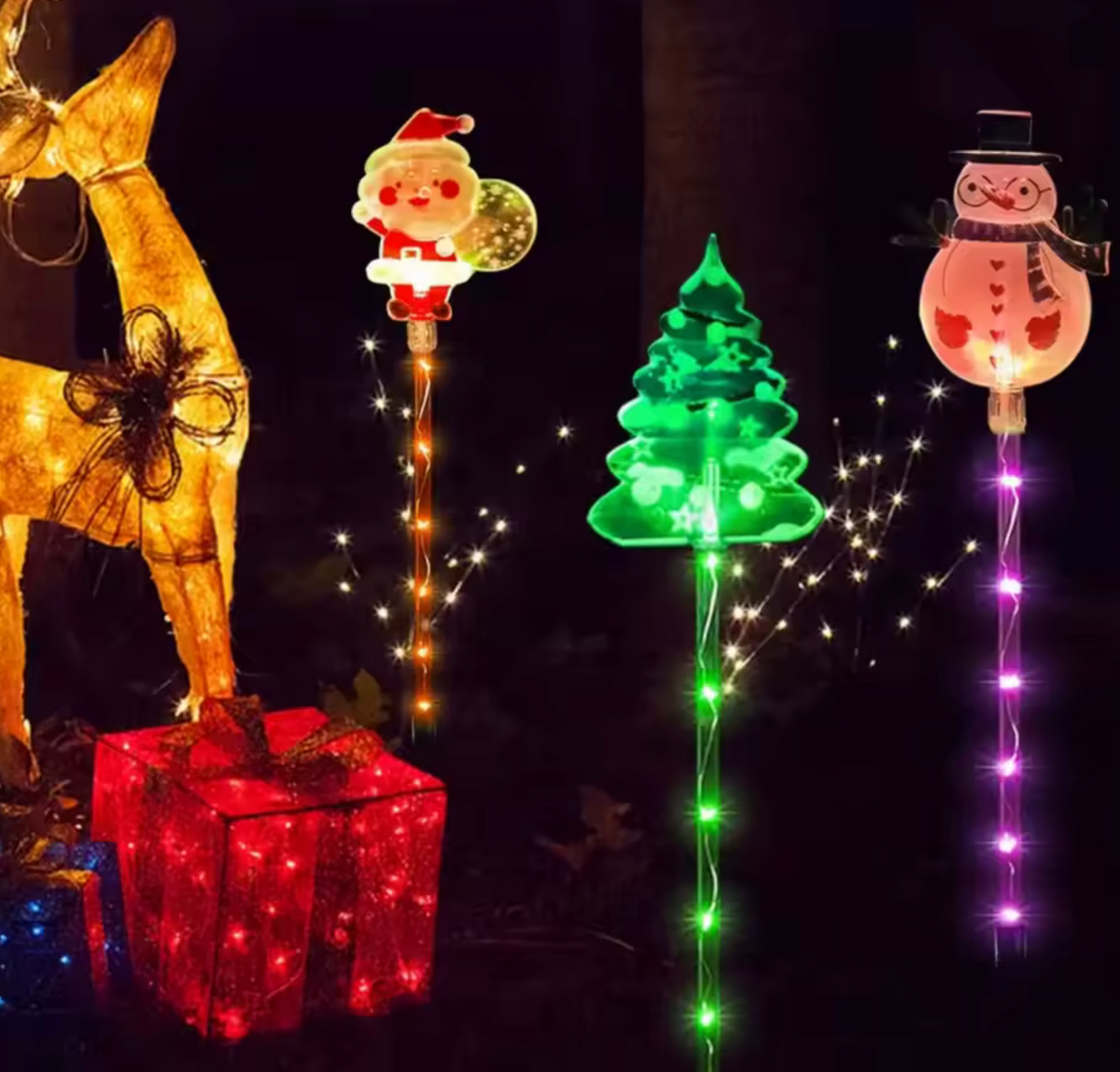 Set Noel solaire nuit eclairage Pere Noel sapin bonhomme neige