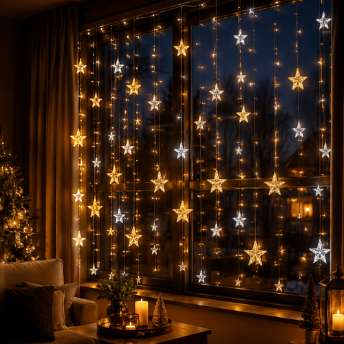 Guirlande Rideau LED Étoiles de Noël